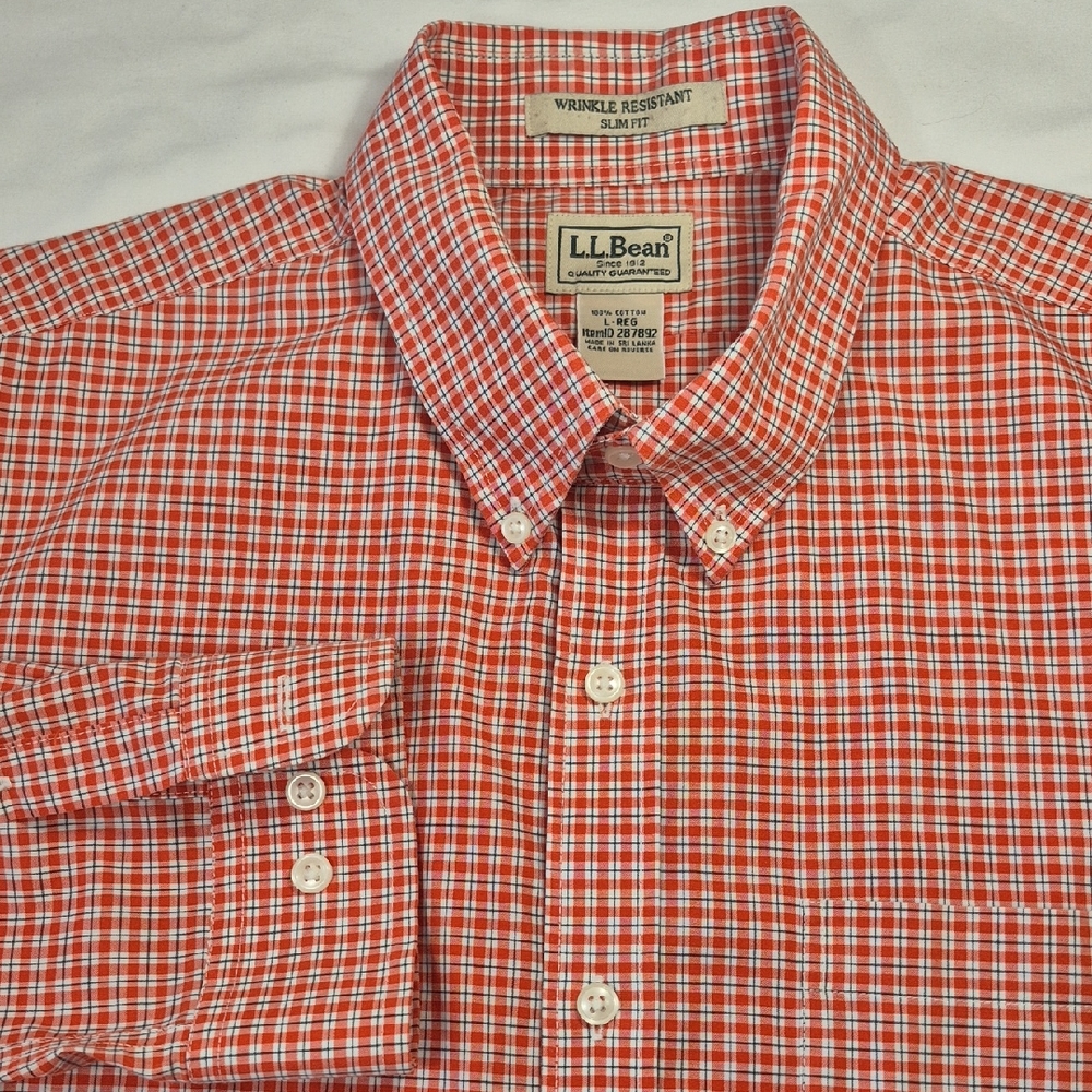 L.L. Bean Men's Red and White Checkered Shirt